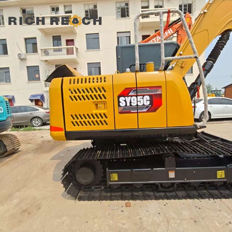 Manufacturer nameplate and serial number of a 2025 SANY 95C excavator, low hours, priced at $20,833